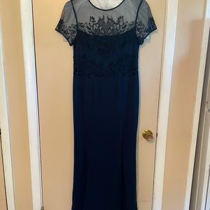 Adrianna Papell evening gown, Navy with Black Beading,  S12